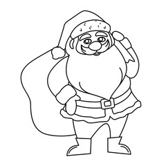 doodle illustration of Santa Claus with a bag. The concept of New Year and Christmas