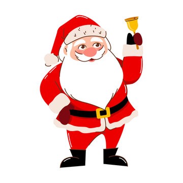 isolated image of Santa Claus with a bell. Vector flat illustration