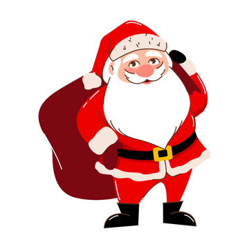 isolated image of Santa Claus with a bag of gifts. Vector flat illustration