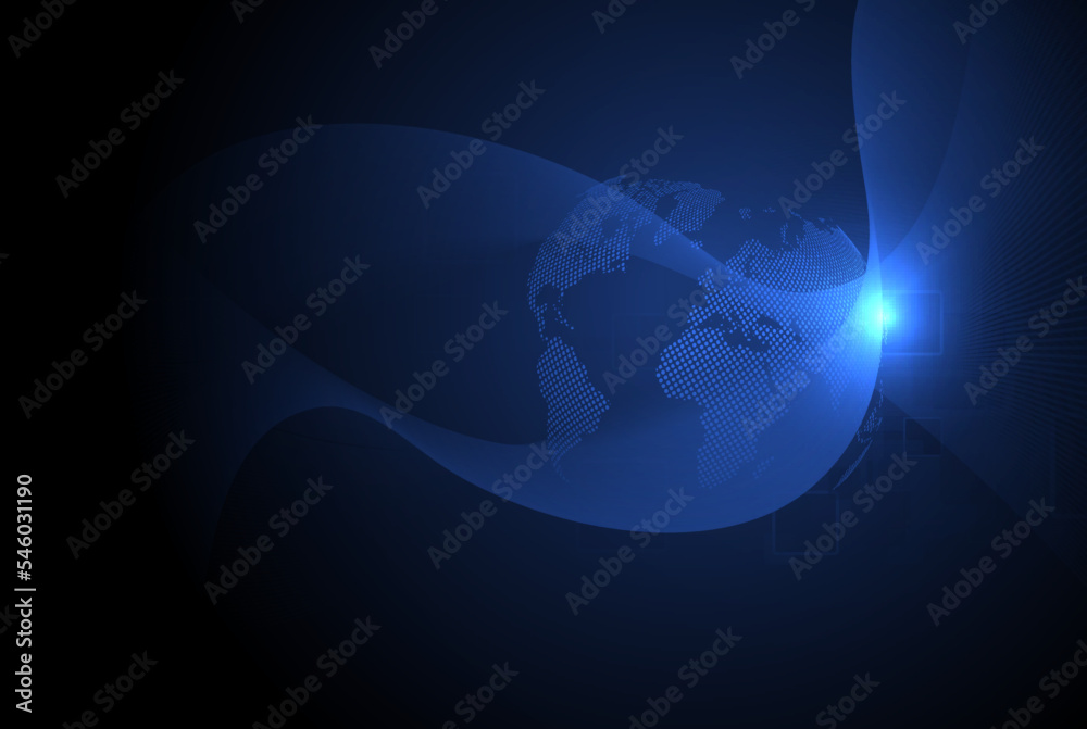 Wall mural global network connection. world map on a dark background. technology and innovation. vector illustr