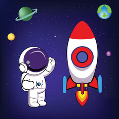 Astronaut man floating and Riding Rocket vector illustration