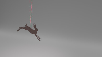 Fototapeta premium 3d render of a Christmas toy hare. Christmas tree toy hare on a grey background with a place for text. Traditional New Year's toy. Chinese New Year. Year of the water rabbit.