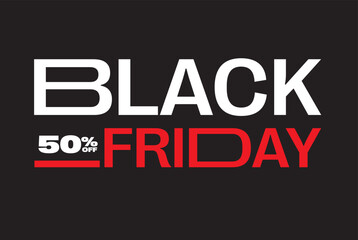 Fototapeta na wymiar Black Friday sale. 50% off. Modern logo with elegant and extended lettering. Premium design template. Vector