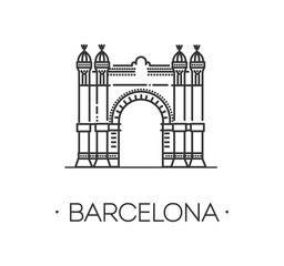 Triumphal Arch in Barcelona, Spain. Landmark icon in linear style