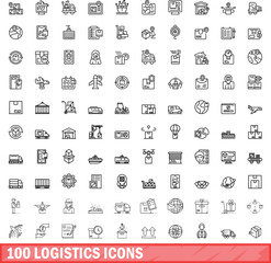 100 logistics icons set. Outline illustration of 100 logistics icons vector set isolated on white background