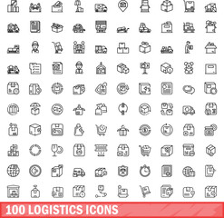 Fototapeta na wymiar 100 logistics icons set. Outline illustration of 100 logistics icons vector set isolated on white background