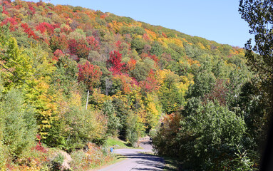 Fall landscape reflection Bromont Eastern Township Quebec province Canada
