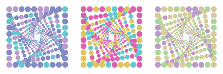 A simple geometric pattern of circles swirling in a square. Complimentary colors. Vector drawing