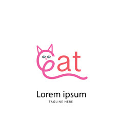 Fototapeta na wymiar Cute white cat cartoon, vector illustration word mark logo