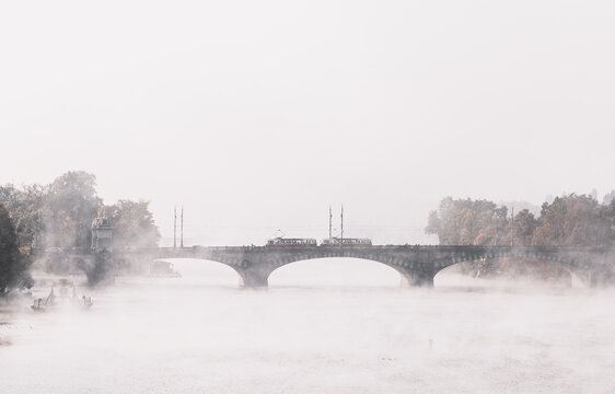 Landscape of bridge through the mist - Powered by Adobe