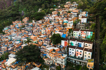 Aerial View of Favela Dona Marta Slum on the Mountain in Rio de Janeiro, Brazil