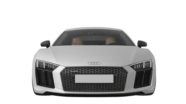 front view of white car isolated on white, AUDI R8 png transparent background 3d rendering
