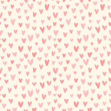 Heart marker drawn seamless vector pattern. Valentine's day handwritten background. Endless romantic print.