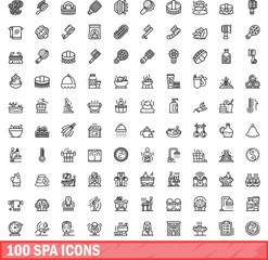 100 spa icons set. Outline illustration of 100 spa icons vector set isolated on white background