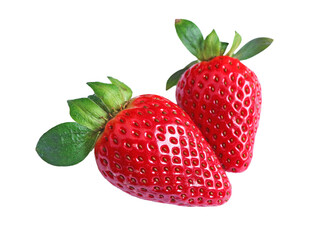 Pair of Vibrant Red Fresh Strawberries Isolated on Transparent Background, PNG File