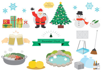 Obraz premium 12月に関連するイラストのセット_1 