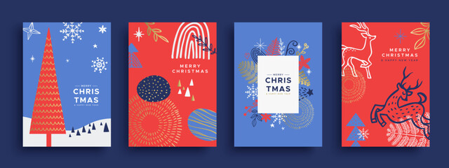 Merry Christmas and New Year winter doodle set card