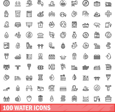 100 water icons set. Outline illustration of 100 water icons vector set isolated on white background
