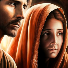 Jesus Christ and Mary digitally generated