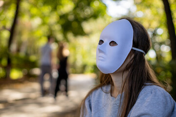 woman with full face white mask