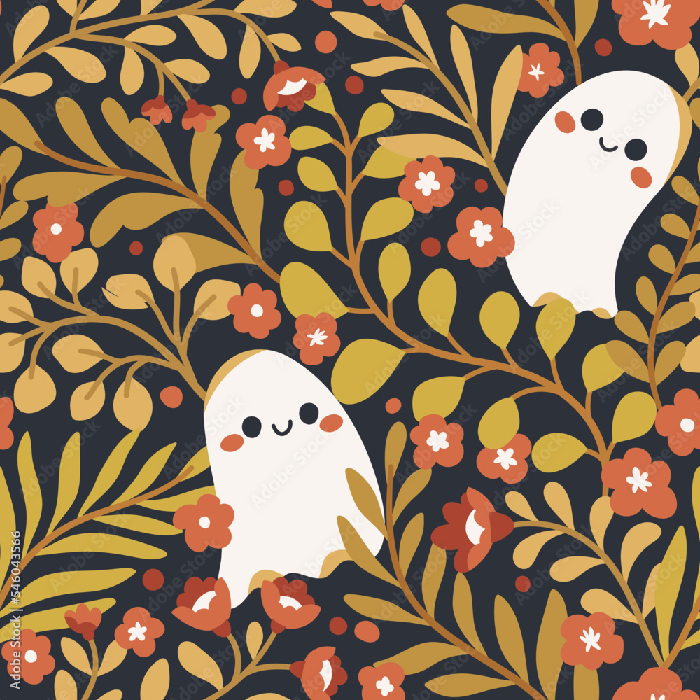 Wall mural seamless halloween pattern with vector elements. cute background design.