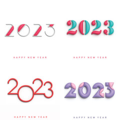 Set of Happy New Year 2023 3d text typography designs. Vector