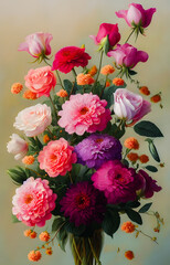 Artistic concept illustration of a flowers bouquet, background illustration.
