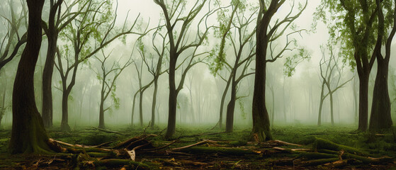 Artistic concept illustration of a destroyed forest,background illustration.