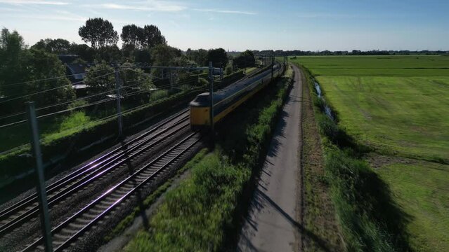 View of Dutch trains passing by