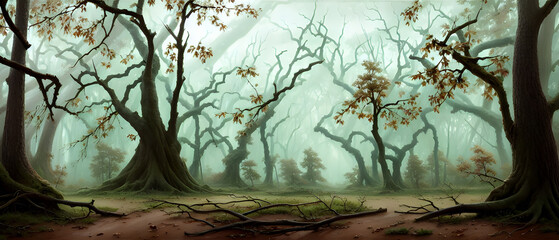 Artistic concept illustration of a destroyed forest,background illustration.