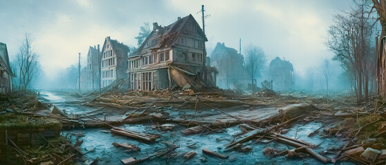 Fototapeta na wymiar Concept illustration of a destroyed city after war, background illustration.