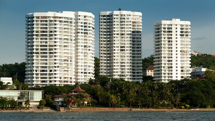 Beautiful shot of multi-story buildings at a beach of Pattaya city in Thailand