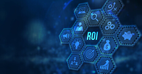 Internet, business, Technology and network concept. ROI Return on investment financial growth concept. 3d illustration.
