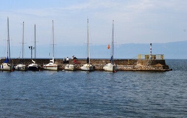 Fototapeta na wymiar a marina on the lake full of boats