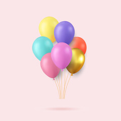 3d Realistic Colorful Happy Birthday Balloons Flying for Party and Celebrations