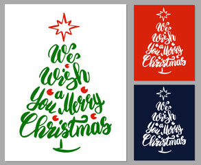 We Wish You a Merry Christmas. Vector calligram hand draw lettering holidays cards. Christmas design for invitation, greeting cards, clothes, banners, flyer.