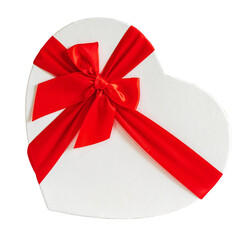 Heart-shaped gift box and a red ribbon on a blank background, Valentine's day concept.