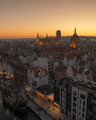 Gdansk city evening aerial view