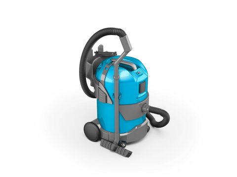 3D Illustration Of Blue Professional Vacuum Cleaner On White Background With Shadow