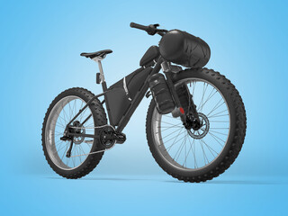 3d illustration of black mountain sports bike for extreme travel on blue background with shadow