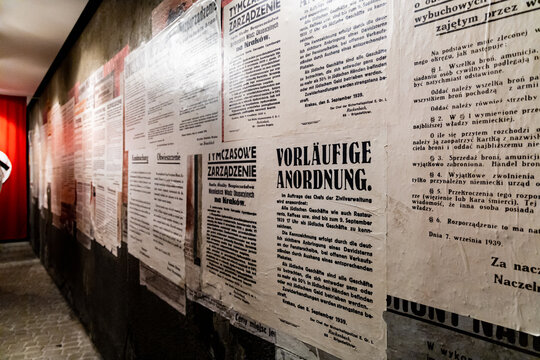 Cracow, Poland - February 2021: Exhibition in Oskar Schindler's Enamelware Factory Museum