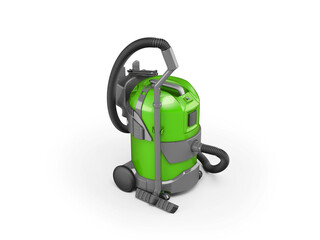 3D illustration of green professional vacuum cleaner on white background with shadow