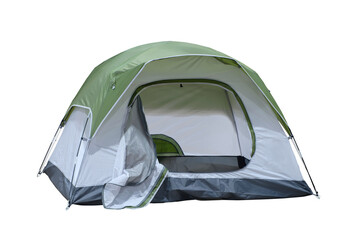 Open medium size tourist tent for camping on travel outdoor, isolated