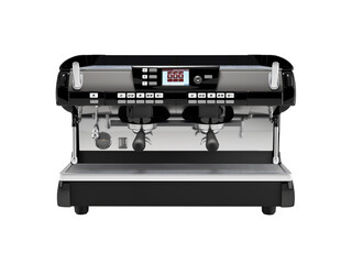 3D illustration of small coffee machine in stylish metal case front view on white background no shadow