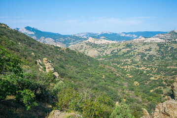 View from the volcano Kara Dag to the mountains in Crimea