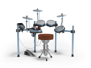 Obraz na płótnie Canvas 3d illustration of drum kit with electric amplifier isolated on white background with shadow