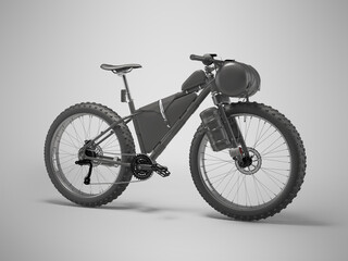 Fototapeta na wymiar 3d illustration of hardtail mountain sports bike for tourism with bags on gray background with shadow