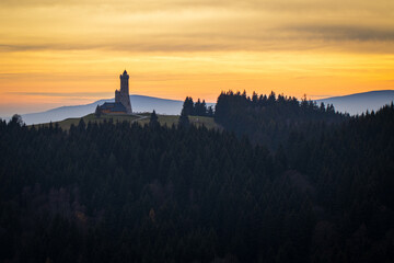 autumn mountain sunset overlooking the castle