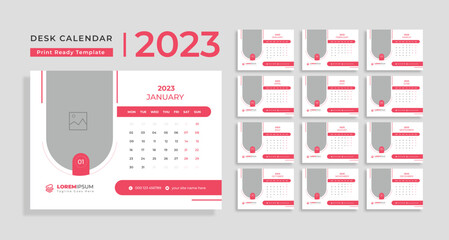 Minimal Desk Calendar 2023, 12 months included Calendar, template vector