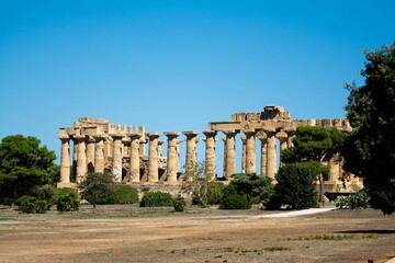 View of Temple E at Selinus in Sicily, also known as the Temple of Hera. Italy.